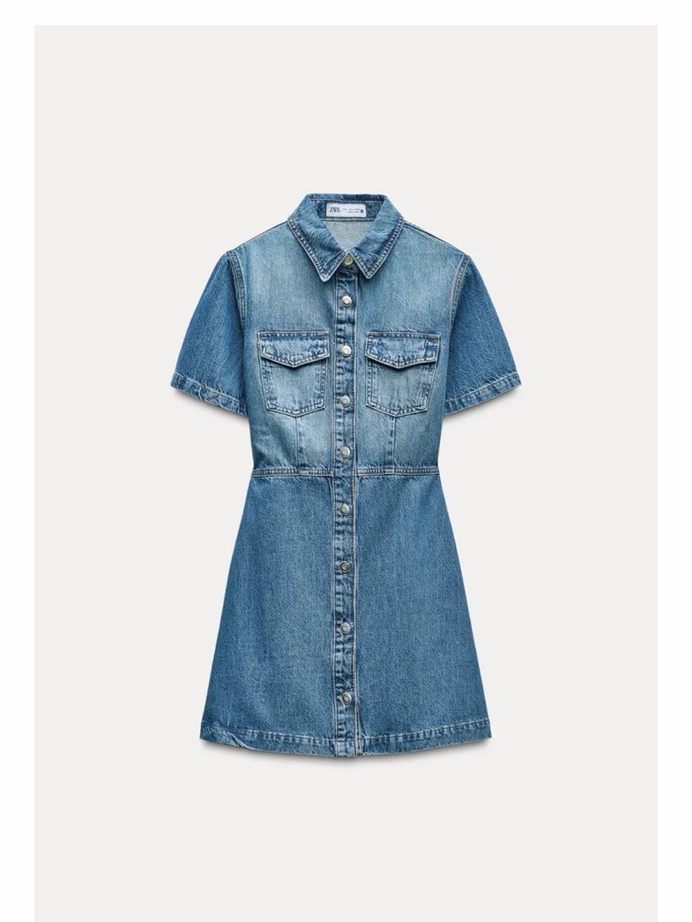 Zara Light Blue Denim Button-Front Mini Dress